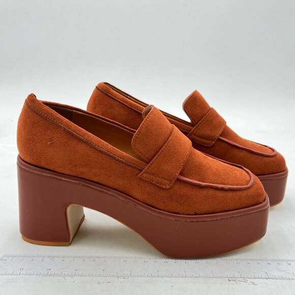 Brown Retro Square Toe Platform Chunky High Heel Slip-On Shoes - Picture 5 of 9